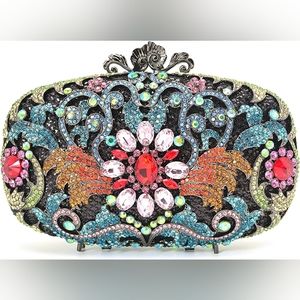 NWT Sparkling Swarovski Bling Crystal Rhinestone Clutch Floral Purse + G…
